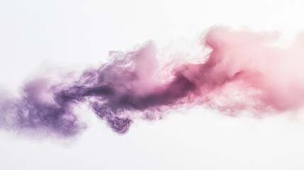 Fototapeta premium A realistic photo of a soft, ethereal pink and purple cloud floating in a clear white space, edges of the cloud highlighted with soft light, realistic texture and translucency, subtle details of the f