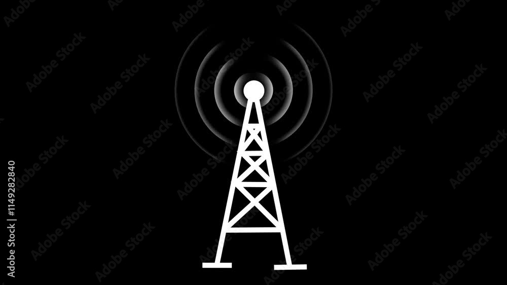 Poster wave signal tower animated icon wave signal tower looping circle 4k wireless tower with radio waves.