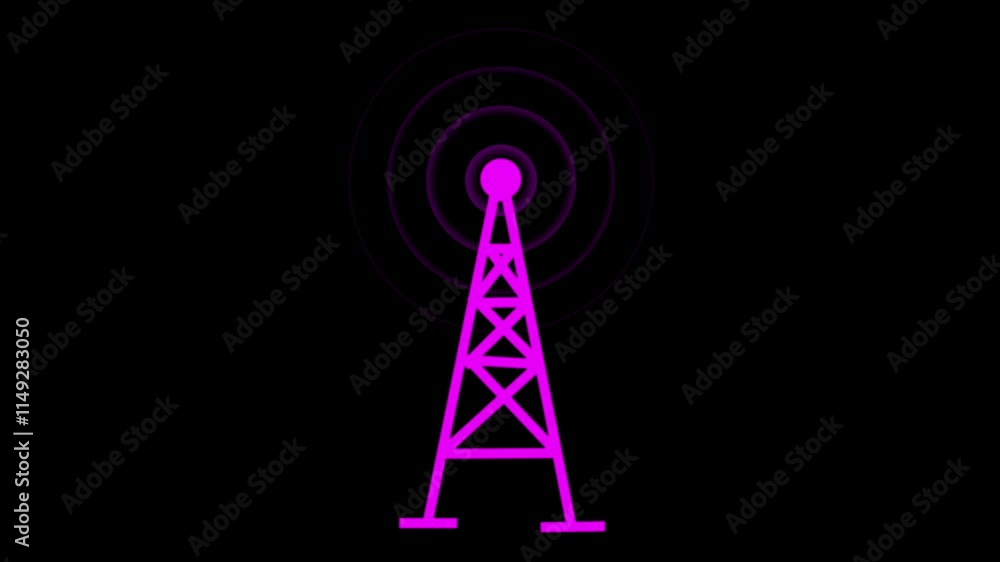 Poster .wave signal tower animated icon wave signal tower looping circle 4k wireless tower with radio waves