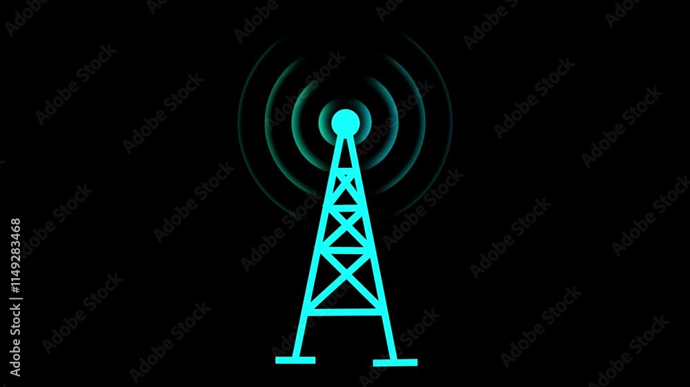Aufkleber wave signal tower animated icon wave signal tower looping circle 4k wireless tower with radio waves.
