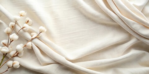 Elegant cream-colored fabric backdrop with delicate white floral arrangement