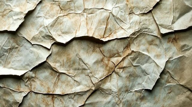 Crumpled texture of aged paper shows intricate folds and creases in a natural light setting