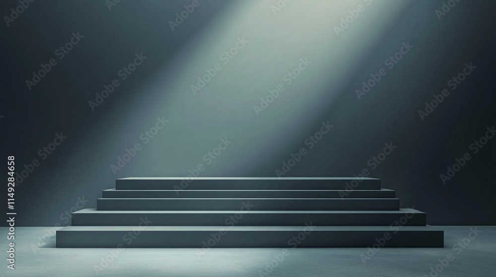 Poster empty stage with dramatic lighting in a minimalist setting.