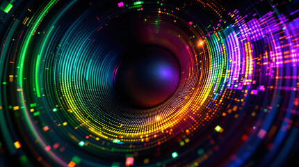 Dynamic Bass Speaker with Colorful Soundwaves and Vibrations Background