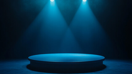 Spotlight illumination on an empty stage in a dark venue. 