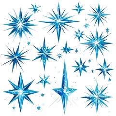 Collection of Watercolor Blue Stars, Perfect for Holiday Designs and Festive Projects.