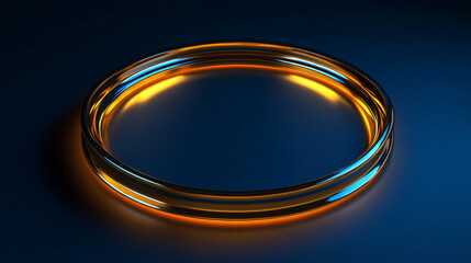 Bright circular glass object reflecting vivid colors on a dark background. 