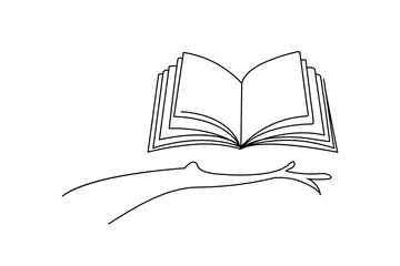 online Drawing of a book single line art design on white background 
