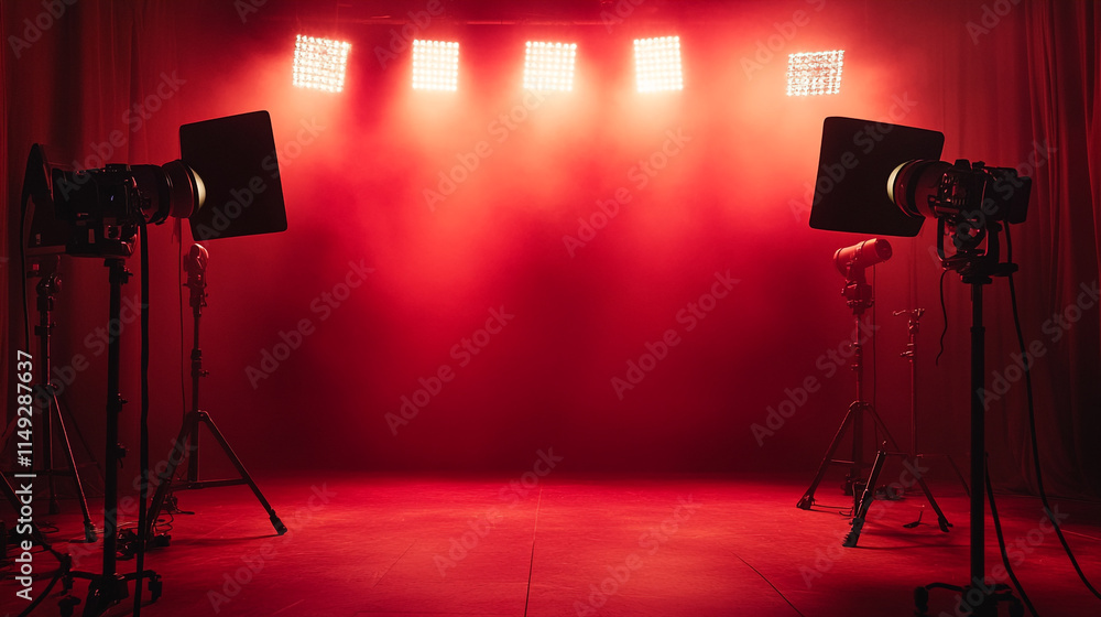 Poster lighting setup creates dramatic atmosphere for performance in studio.