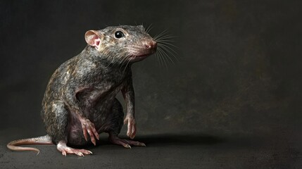 Detailed Close-up of a Full-Body Rat with Realistic Fur Textures Against a Dark Background