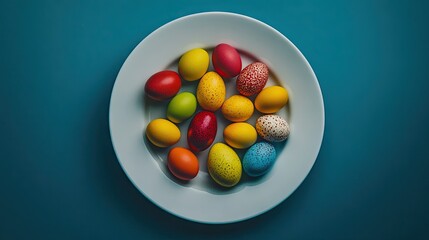 Colorful Egg Collection on Plate for Easter Celebration and Decor