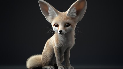 Obraz premium Detailed Close-Up of a Realistic Fennec Fox with Big Ears and Expressive Eyes in a Dark Background