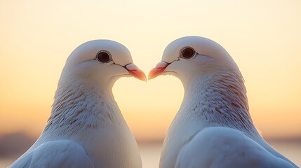 White Doves Sunset Romance  Love Birds Couple Closeup