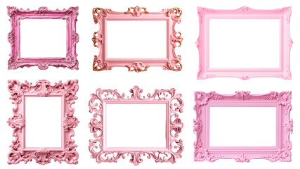 PNG Elegant pink ornate frames collection, element set on transparent background