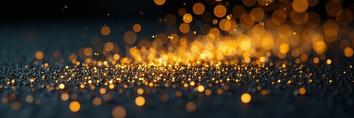 Glittering gold dust scattered on a dark surface, sparkle, luxury goods, celebration