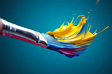 Pinselstrich mit lebendigen Farben vor blauem Hintergrund