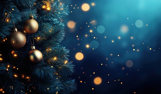 Abstract Blue Holiday Background with Scattered Lights and Text Space for Christmas, New Year Celebrations