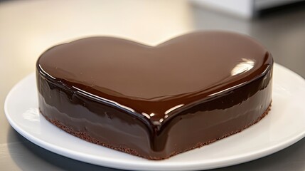 Heart-shaped Chocolate Cake on White Plate in Bright Kitchen Setting