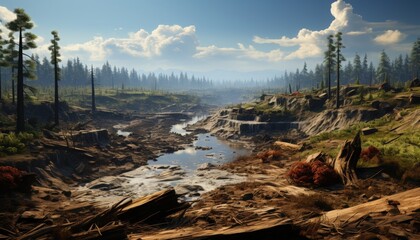 A scene of deforestation and its impact on the environment