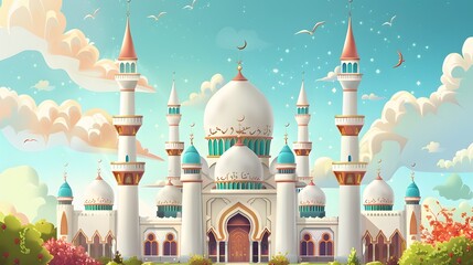 cartoon mosque scenery for soft wallpaper design collection