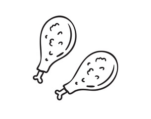 Chicken legs doodle hand drawn icon, cooking nutrient. Protein food. Sketch line clipart. Chicken legs isolated
