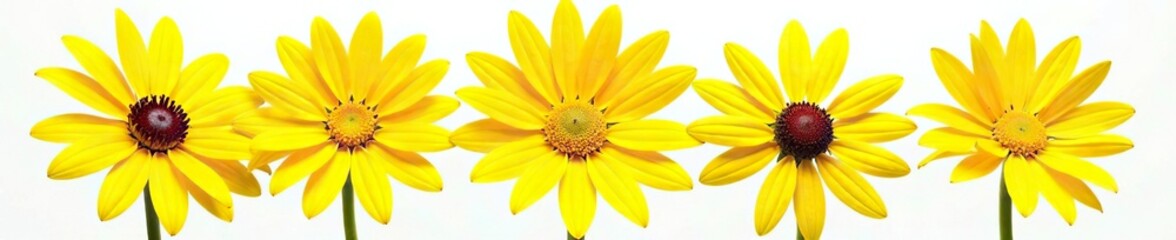 Fototapeta premium Bright yellow petals of Rudbeckia flower isolated on white background, sunflower-like, flowers, bright colors