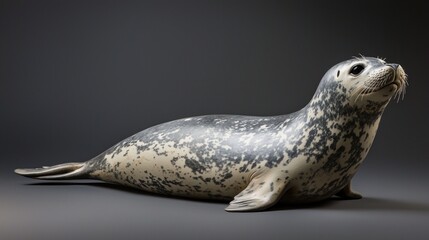 Obraz premium Graceful Seal Resting on Smooth Surface with Distinctive Spots, Captured in Natural Light, Showcasing Marine Life Beauty