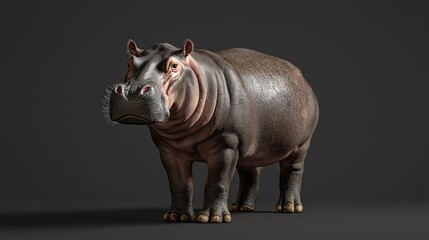 Obraz premium Realistic Hippo Standing in a Studio Setting with Detailed Texture and Lighting Effects for Nature and Wildlife Themes