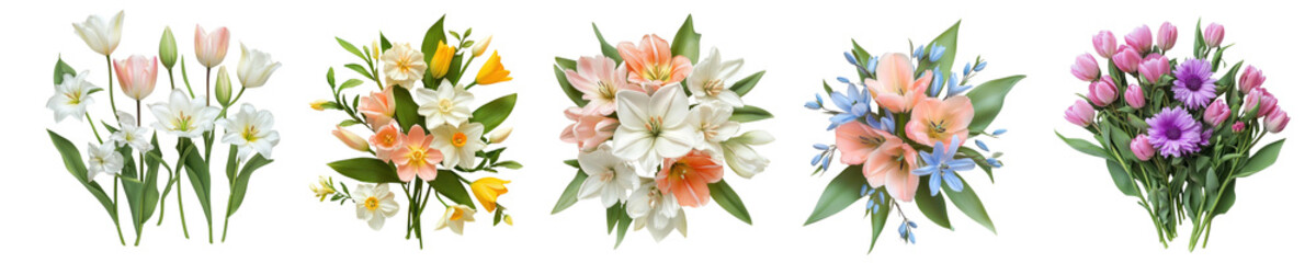 Obraz premium PNG Spring flowers, isolated element set, transparent background