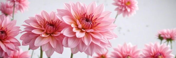 Fototapeta premium Soft focus pink dahlia petals on a white background, petals, gentle, neutral