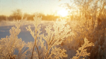 Fototapeta premium snow frost in the form of natural patterns on the window pane against the background of the morning sky