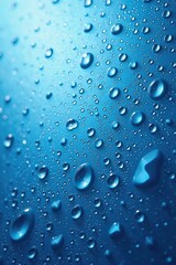 Blue surface with visible ripples in the condensation of wet water drops, resembling a mirror effect, blue background, humidity, mirror effect