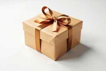 Fototapeta premium Brown gift box on white background with a decorative lid, container, brown wrapping paper, present