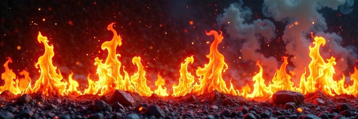 Fototapeta premium Colorful burning wall of fire with strong and wild flames, wild, strong, fiery