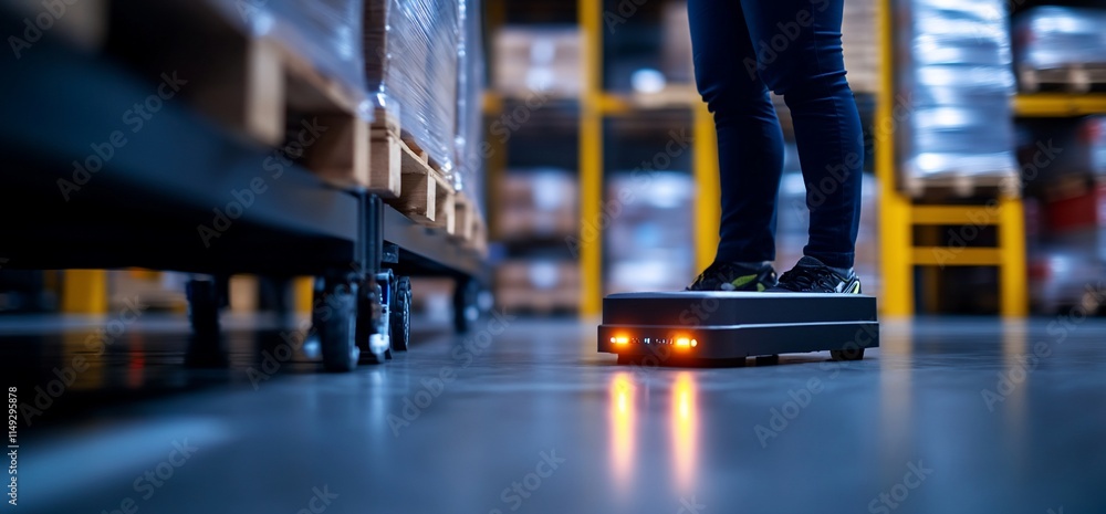 Poster automated warehouse robot navigating a distribution center.