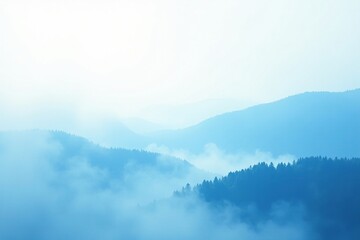 Fototapeta premium Delicate blue vapor suspended in mid-air, creating a sense of depth, foggy landscape, white background, light and airy