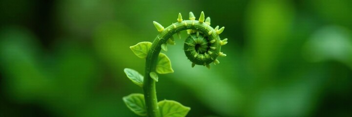 Naklejka premium Delicate fiddlehead fern leaf on a natural background, fiddlehead ferns, plant leaves, foliage