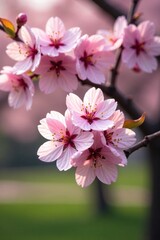 Obraz premium Delicate pink blossoms unfold on the plum tree branches, garden beauty, ornamental trees
