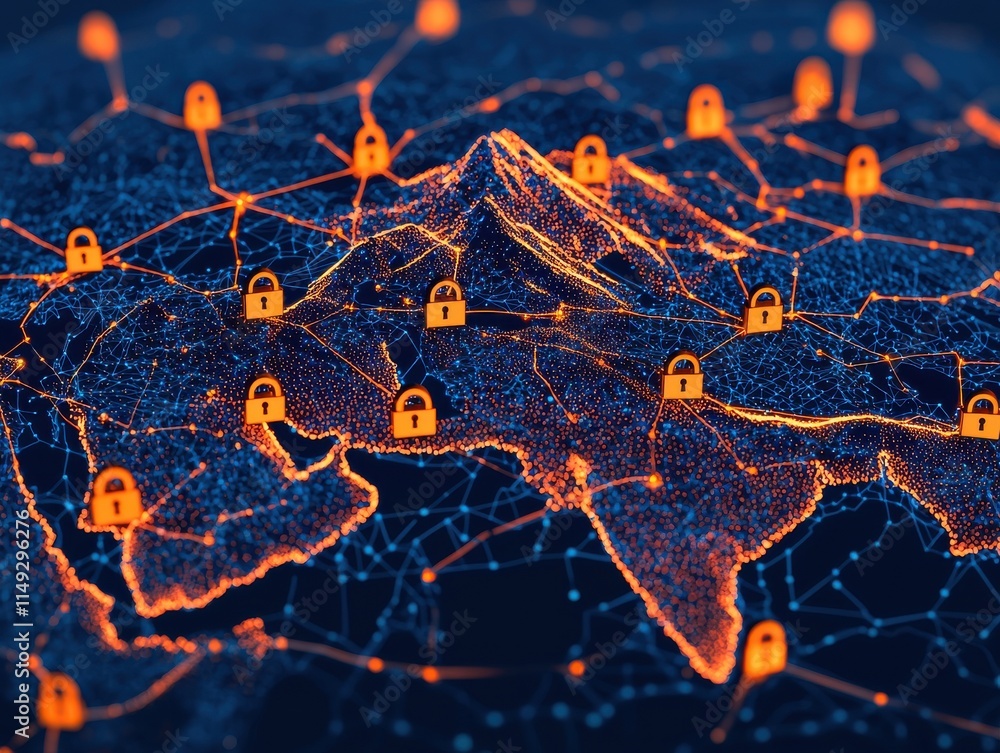 Poster cybersecurity measures protecting data networks in asia digital visualization high-tech environment 