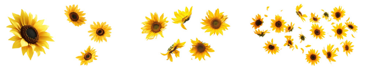 Floating sunflower png cut out element set, transparent background