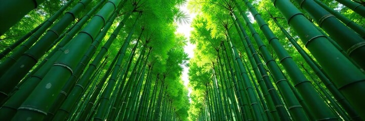 Overhead view of a dense bamboo grove with tall stalks swaying gently in the breeze, creating a sense of depth and dimensionality, bamboo, foliage