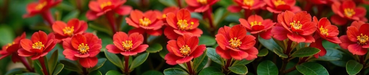 Red Kalanchoe flowers with a few yellow leaves in a garden bed, low maintenance plants, garden decor