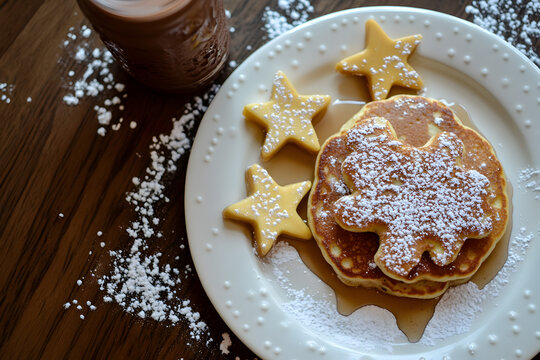 Homemade pencake with star shape. Kids menu breakfast