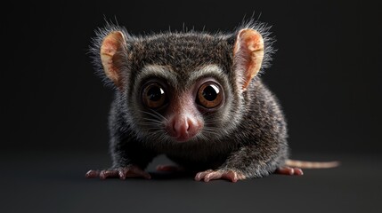 Fototapeta premium Cute Full Body Image of a Small Animal with Big Eyes and Fluffy Texture on a Dark Background