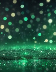 Twinkling emerald green glitter defocused lights, defocused, glowing, soft focus