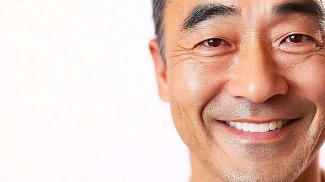 Joyful Close-Up Portrait of Happy Asian Man with Bright Smile
