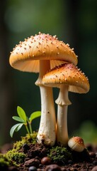 Fototapeta premium Fresh natural champignon mushrooms with their stems exposed, nature, fungus, natural