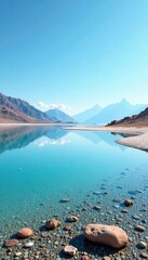 Naklejka premium A salt lake reflected in the calm waters of a shallow bay, open, serene, water