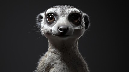 Fototapeta premium Detailed Portrait of a Meerkat Against a Dark Background Highlighting Features and Expression