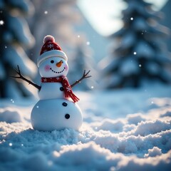 Fototapeta premium Bokeh effect with a falling snowman and winter scenery, frozen scenery, frosty environment
